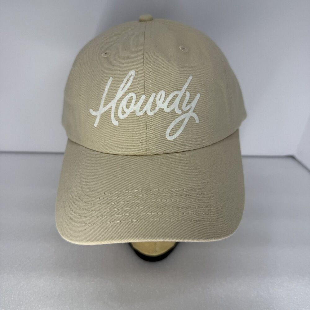 Frankie Jean Hat Strap Back Howdy Hand Lettered Spell Out Logo Dad Mom Beige